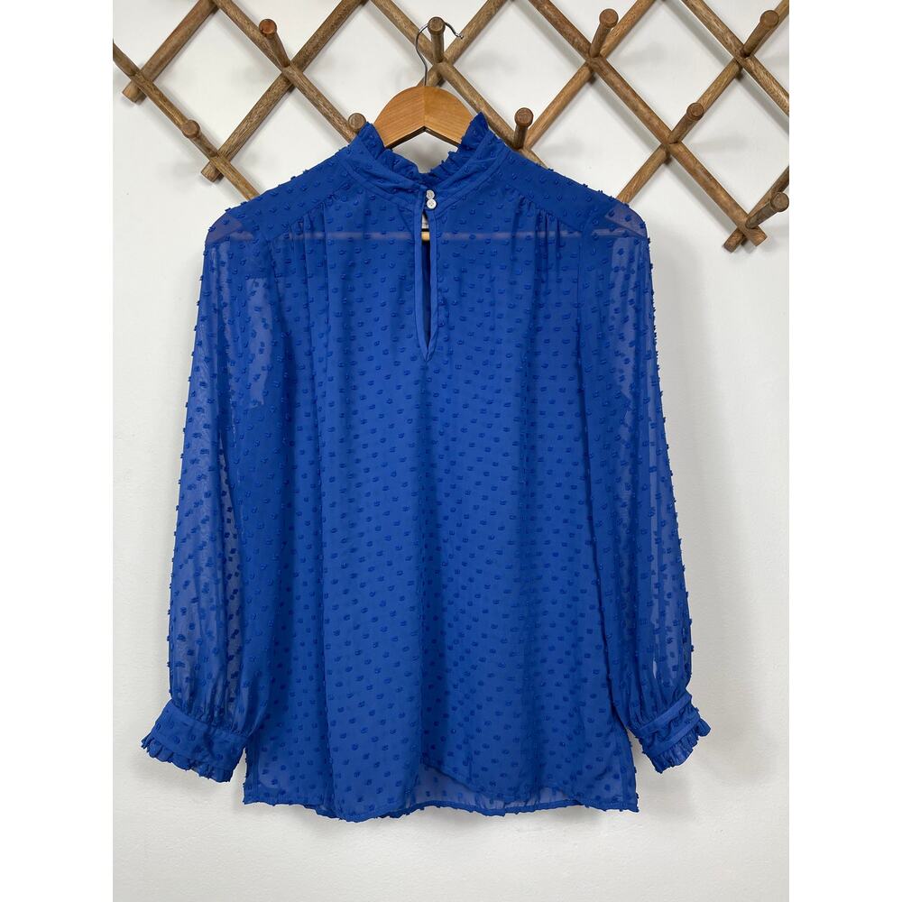 J Crew Swiss Dot Chiffon Blouse in Blue Size 4